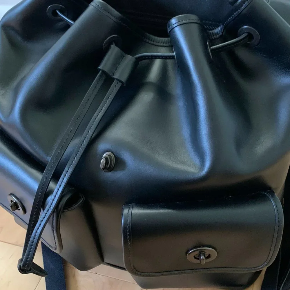 Coach Black Leather Backpack with Front Pockets
